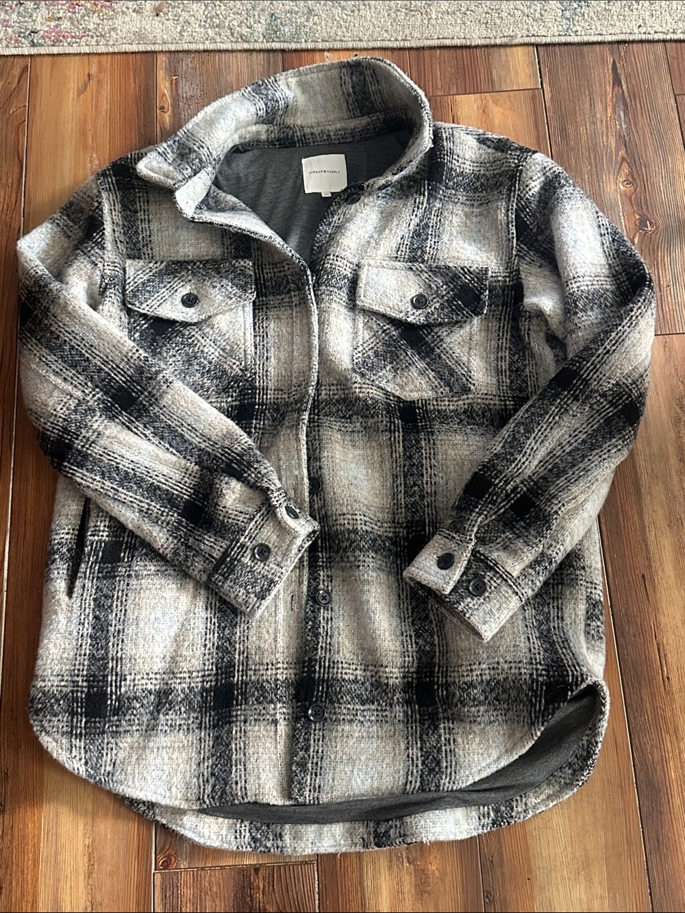 Thread & Supply Men's Plaid Shacket Jacket - Black & Cream medium